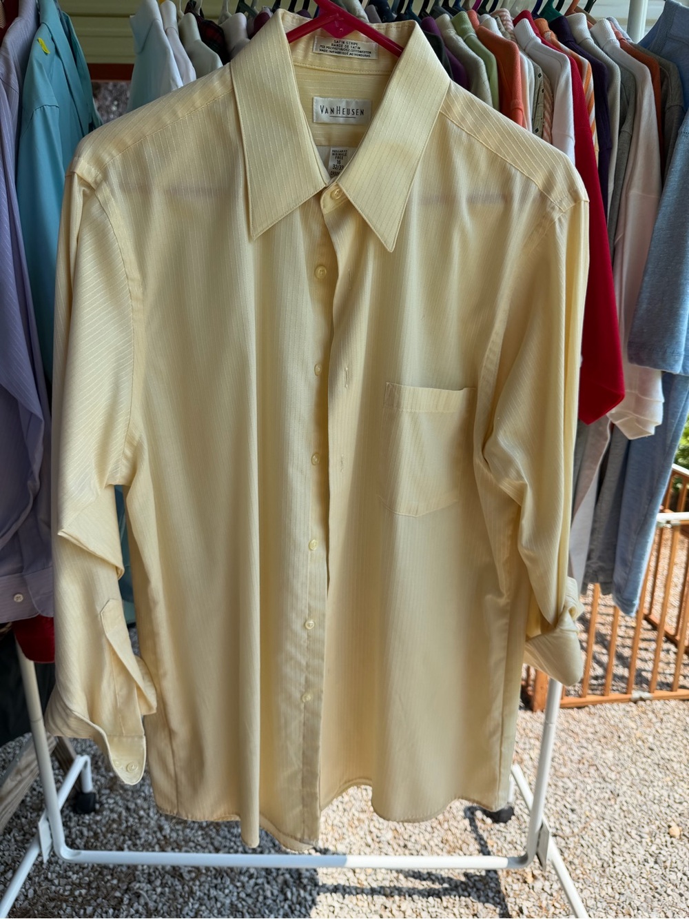 Van Heusen Men's Pale Yellow Pinstripe Dress Shirt